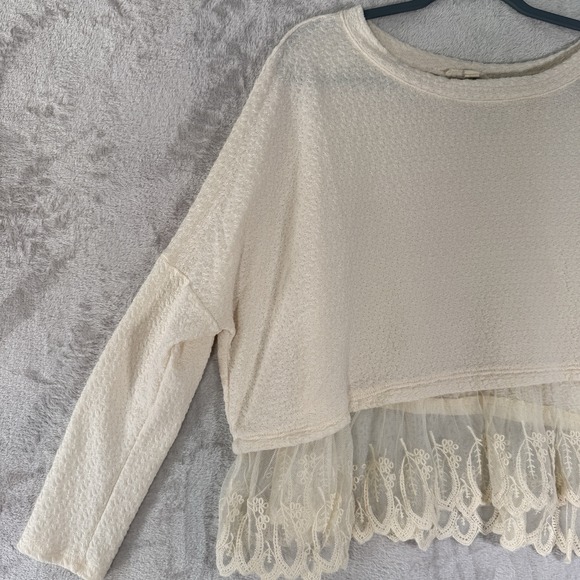 Womens Long Sleeve Lace‎ Trim Top Slouchy Oversized XS Boho Chic Romantic - Picture 4 of 7